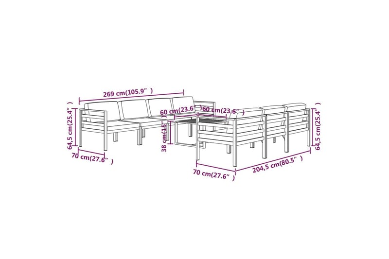loungesæt til haven 8 dele med hynder aluminium antracitgrå - Antracit - Altanmøbler - Sofagrupper udendørs - Loungesæt