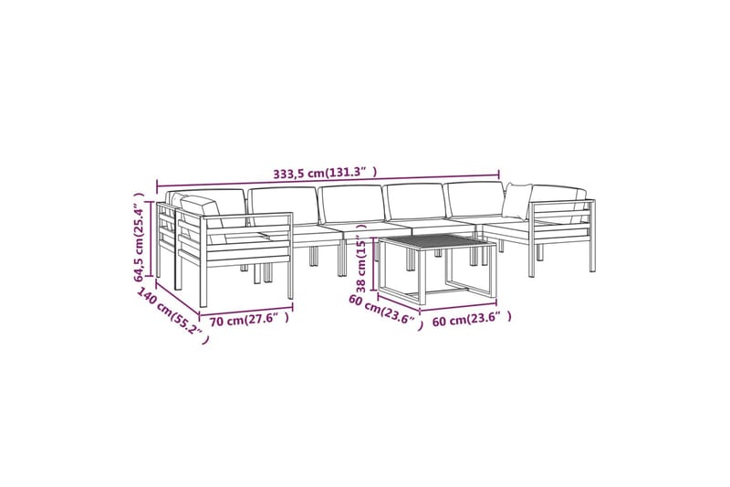 loungesæt til haven 8 dele med hynder aluminium antracitgrå - Antracit - Altanmøbler - Sofagrupper udendørs - Loungesæt