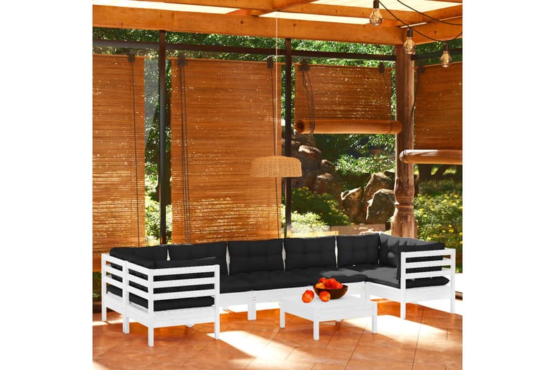 loungesæt til haven 8 dele med hynder fyrretræ hvid - Hvid - Altanmøbler - Sofagrupper udendørs - Loungesæt