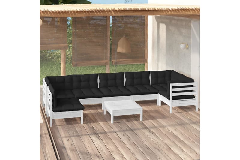 loungesæt til haven 8 dele med hynder fyrretræ hvid - Hvid - Altanmøbler - Sofagrupper udendørs - Loungesæt