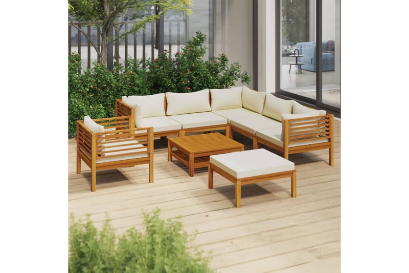 loungesæt til haven 8 dele med hynder massivt akacietræ - Brun - Have - Udendørs miljø - Altan & terrasse - Altanmøbler