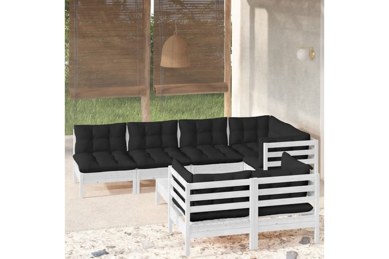 loungesæt til haven 8 dele med hynder massivt fyrretræ hvid - Hvid - Altanmøbler - Sofagrupper udendørs - Loungesæt
