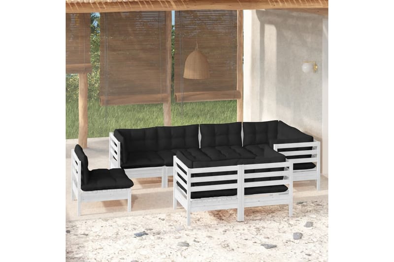 loungesæt til haven 8 dele med hynder massivt fyrretræ hvid - Hvid - Have - Udendørs miljø - Altan & terrasse - Altanmøbler