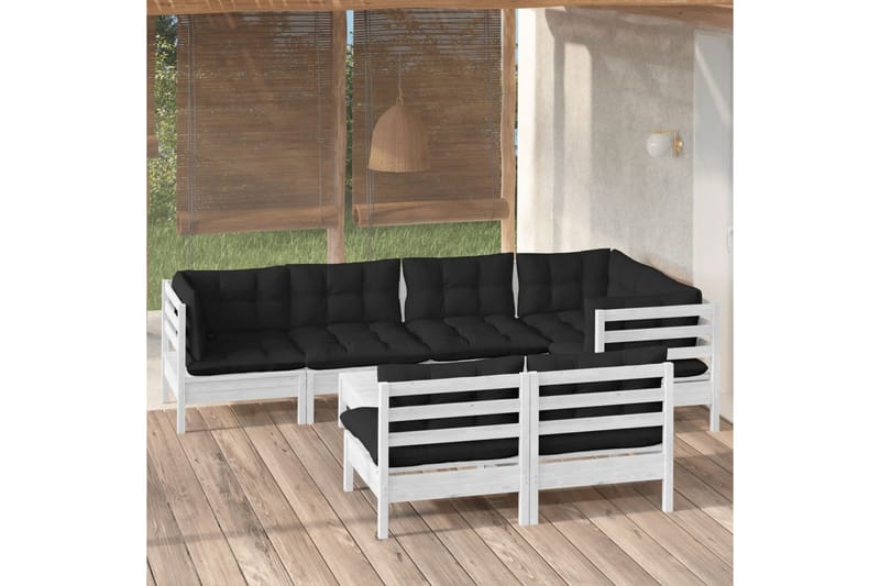 loungesæt til haven 8 dele med hynder massivt fyrretræ hvid - Hvid - Have - Udendørs miljø - Altan & terrasse - Altanmøbler