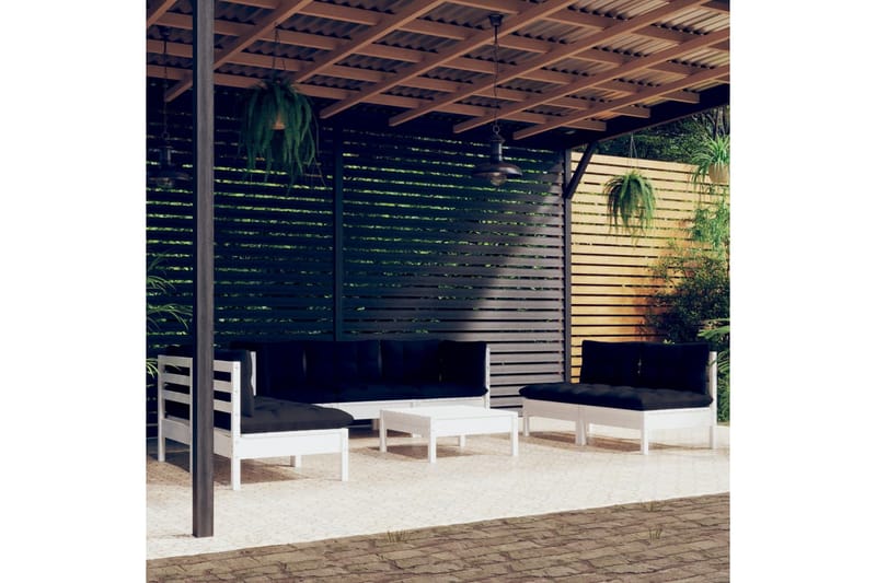 loungesæt til haven 8 dele med hynder massivt fyrretræ - Hvid - Altanmøbler - Sofagrupper udendørs - Loungesæt