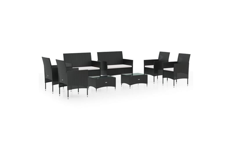 loungesæt til haven 8 dele med hynder polyrattan sort - Sort - Altanmøbler - Sofagrupper udendørs - Loungesæt