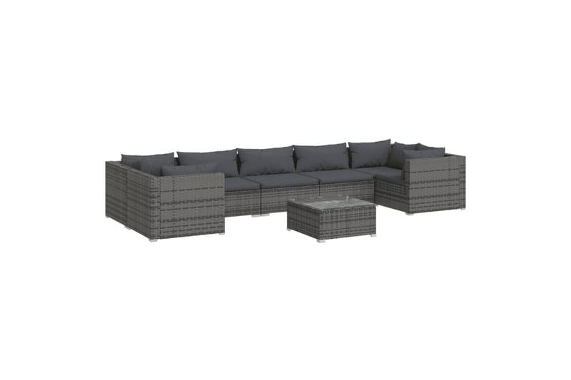 loungesæt til haven 8 dele med hynder polyrattan grå - Grå - Altanmøbler - Sofagrupper udendørs - Loungesæt