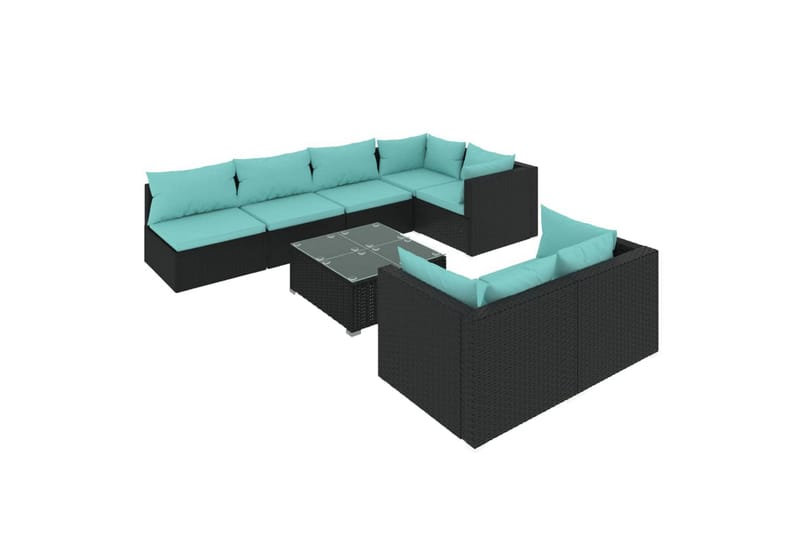 loungesæt til haven 8 dele med hynder polyrattan sort - Sort - Altanmøbler - Sofagrupper udendørs - Loungesæt
