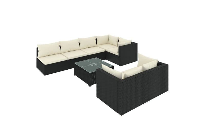 loungesæt til haven 8 dele med hynder polyrattan sort - Sort - Sofagrupper udendørs - Loungesæt - Altanmøbler