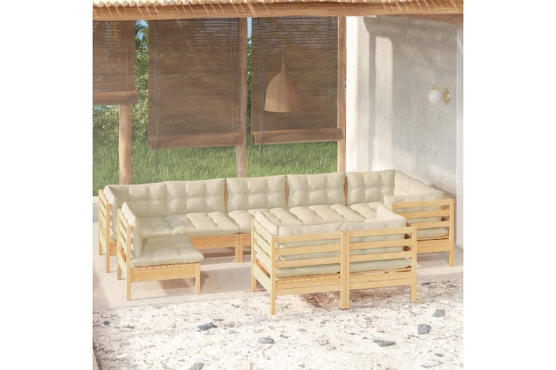 loungesæt til haven 9 dele cremefarvede hynder massivt fyrre - Creme - Have - Udendørs miljø - Altan & terrasse - Altanmøbler