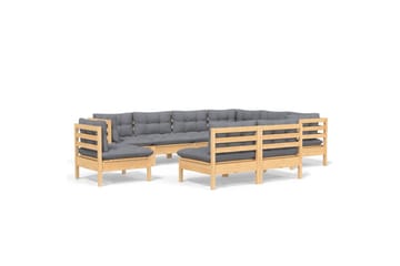 loungesæt til haven 9 dele med grå hynder massivt fyrretræ - Grå - Have - Udendørs miljø - Altan & terrasse - Altanmøbler