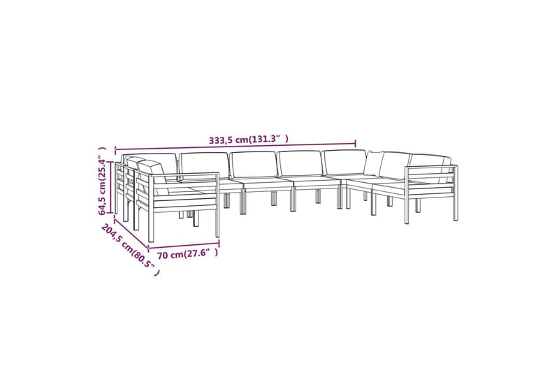 loungesæt til haven 9 dele med hynder aluminium antracitgrå - Antracit - Altanmøbler - Sofagrupper udendørs - Loungesæt