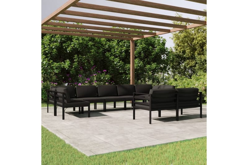 loungesæt til haven 9 dele med hynder aluminium antracitgrå - Antracit - Altanmøbler - Sofagrupper udendørs - Loungesæt