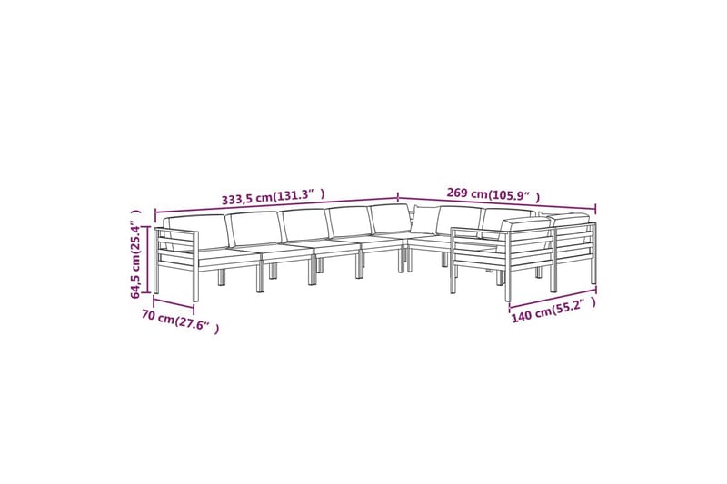 loungesæt til haven 9 dele med hynder aluminium antracitgrå - Antracit - Altanmøbler - Sofagrupper udendørs - Loungesæt