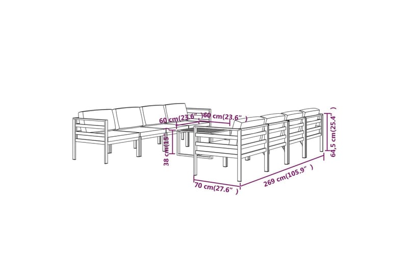 loungesæt til haven 9 dele med hynder aluminium antracitgrå - Antracit - Altanmøbler - Sofagrupper udendørs - Loungesæt