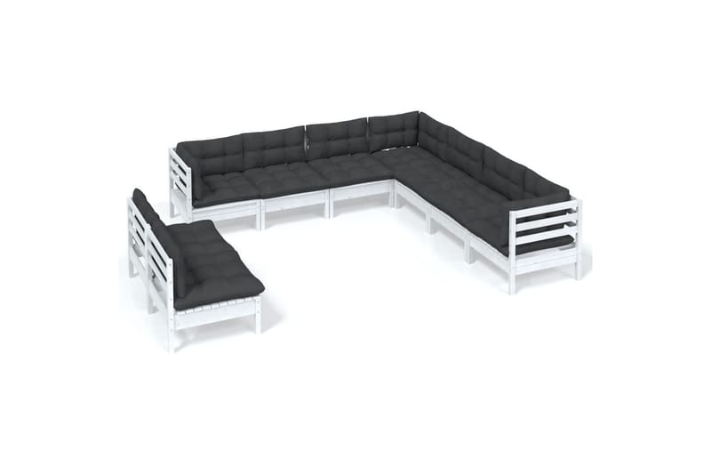 loungesæt til haven 9 dele med hynder massivt fyrretræ hvid - Hvid - Have - Udendørs miljø - Altan & terrasse - Altanmøbler