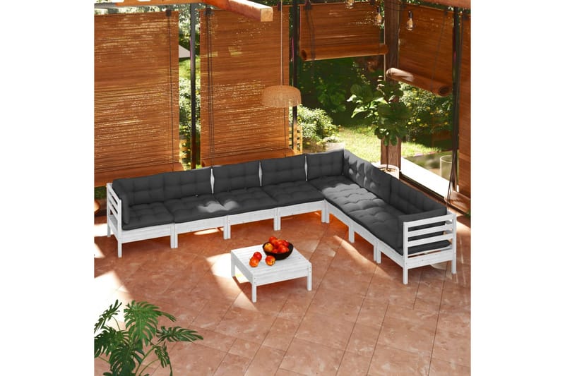 loungesæt til haven 9 dele med hynder massivt fyrretræ hvid - Hvid - Have - Udendørs miljø - Altan & terrasse - Altanmøbler