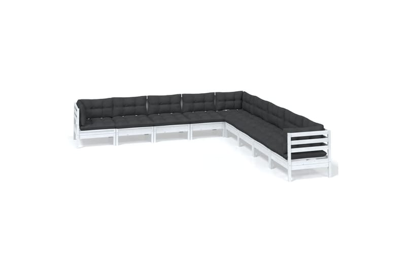loungesæt til haven 9 dele med hynder massivt fyrretræ hvid - Hvid - Have - Udendørs miljø - Altan & terrasse - Altanmøbler