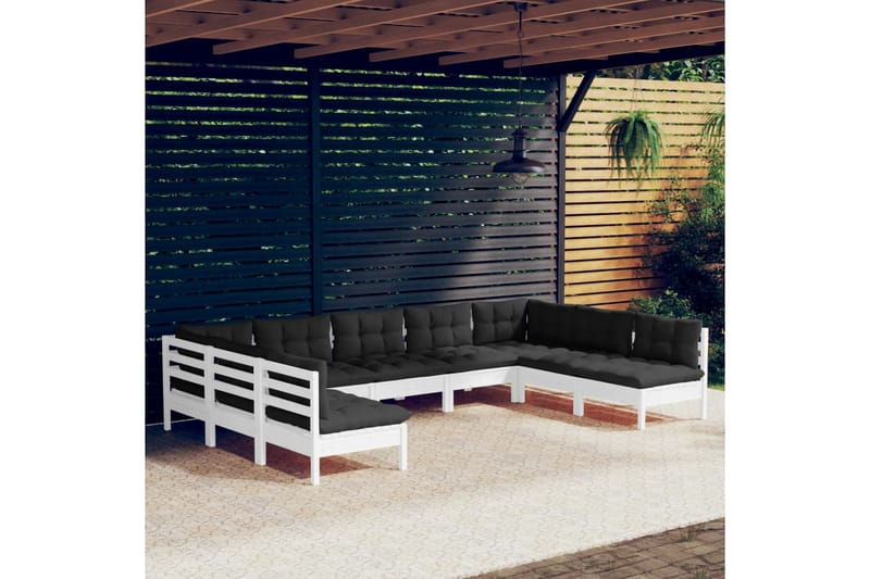 loungesæt til haven 9 dele med hynder massivt fyrretræ hvid - Hvid - Have - Udendørs miljø - Altan & terrasse - Altanmøbler