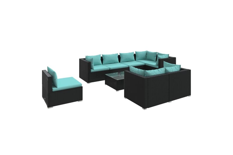 loungesæt til haven 9 dele med hynder polyrattan sort - Sort - Sofagrupper udendørs - Loungesæt - Altanmøbler