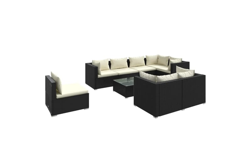 loungesæt til haven 9 dele med hynder polyrattan sort - Sort - Sofagrupper udendørs - Loungesæt - Altanmøbler