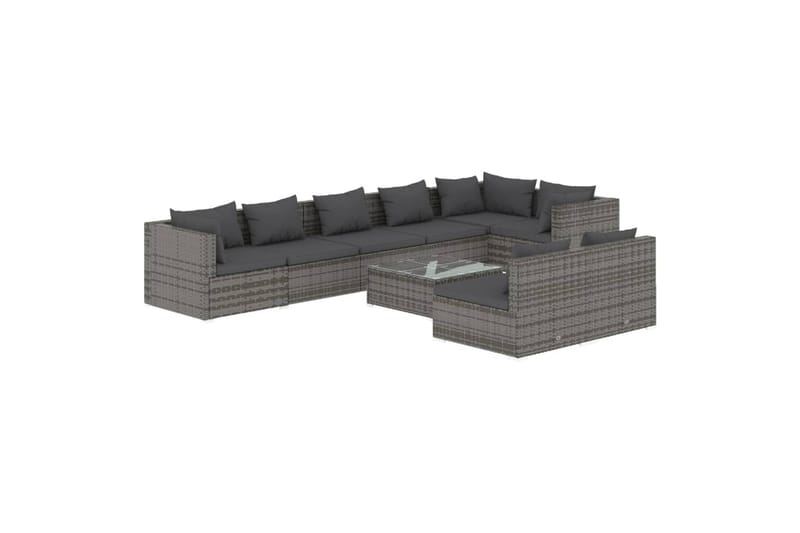 loungesæt til haven 9 dele med hynder polyrattan grå - Grå - Altanmøbler - Sofagrupper udendørs - Loungesæt