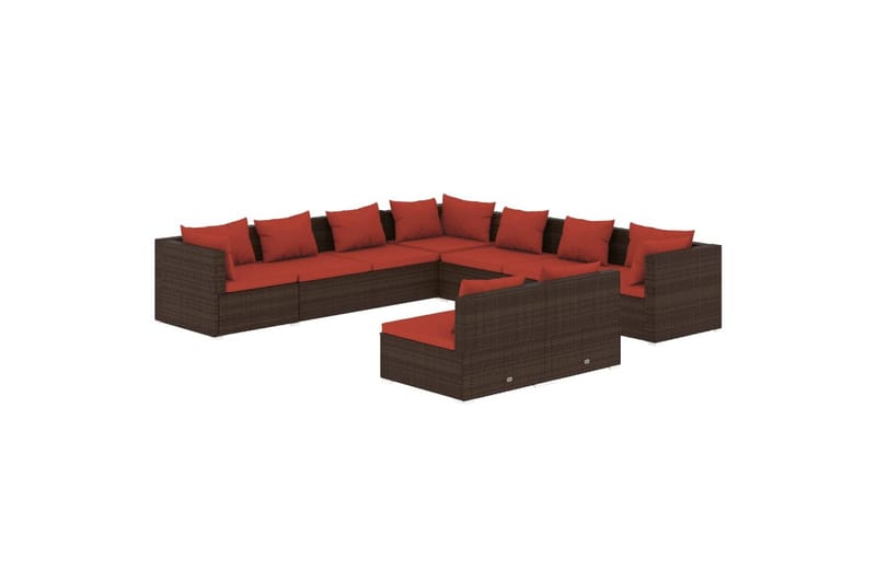 loungesæt til haven 9 dele med hynder polyrattan brun - Brun - Altanmøbler - Sofagrupper udendørs - Loungesæt