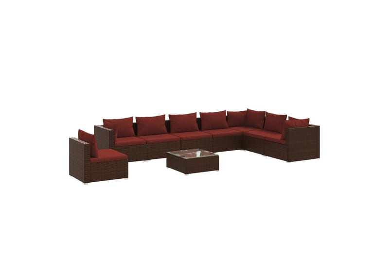 loungesæt til haven 9 dele med hynder polyrattan brun - Brun - Sofagrupper udendørs - Loungesæt - Altanmøbler
