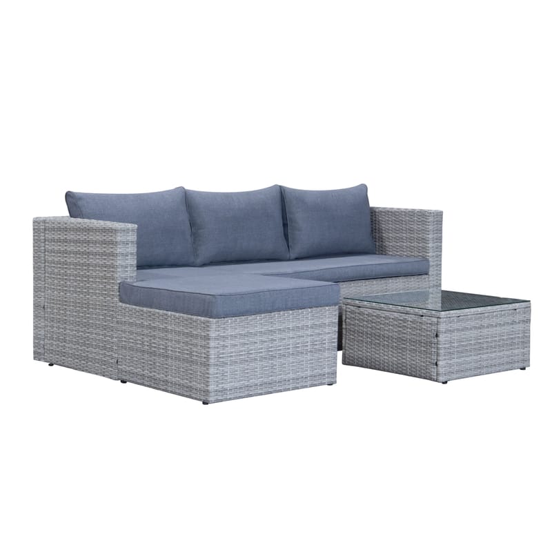 Mendoza 4-personers Sofagruppe - Grå / Blå puder - Have - Udendørs miljø - Altan & terrasse - Altanmøbler