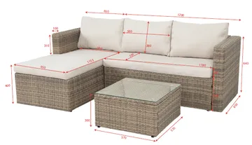 Mendoza L-formet 4-personers sofagruppe i polyrattan til altan og terrasse - Brun / Beige hynder - Havemøbler - Loungemøbler - Sofagrupper udendørs