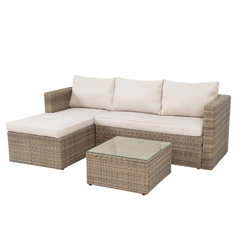 Mendoza L-formet 4-personers sofagruppe i polyrattan til altan og terrasse - Brun / Beige hynder - Have - Udendørs miljø - Altan & terrasse - Altanmøbler