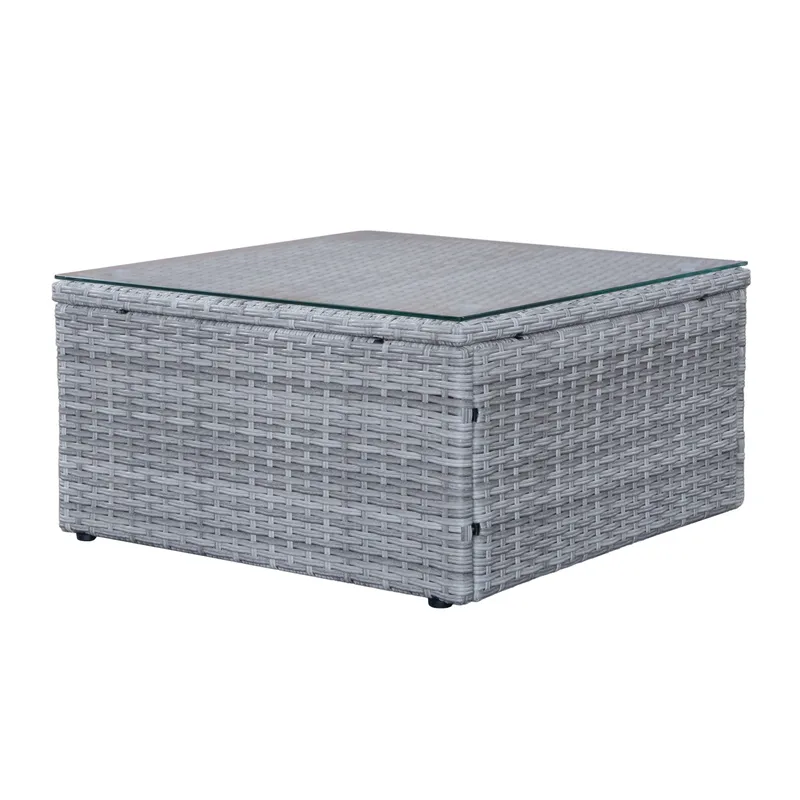 Mendoza L-formet 4-personers sofagruppe i polyrattan til altan og terrasse - Grå / Blå hynder - Have - Udendørs miljø - Altan & terrasse - Altanmøbler