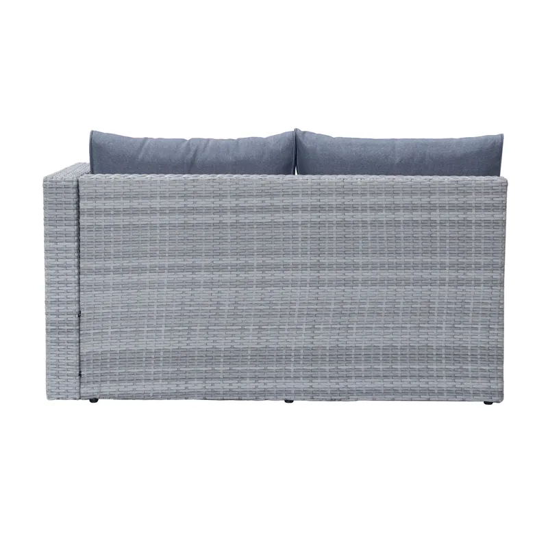 Mendoza L-formet 4-personers sofagruppe i polyrattan til altan og terrasse - Grå / Blå hynder - Have - Udendørs miljø - Altan & terrasse - Altanmøbler
