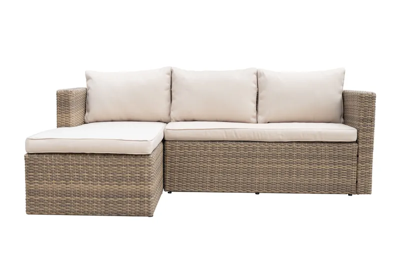 Mendoza L-formet 4-personers sofagruppe i polyrattan til altan og terrasse - Brun / Beige hynder - Have - Udendørs miljø - Altan & terrasse - Altanmøbler