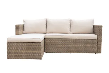Mendoza L-formet 4-personers sofagruppe i polyrattan til altan og terrasse - Brun / Beige hynder - Havemøbler - Loungemøbler - Sofagrupper udendørs