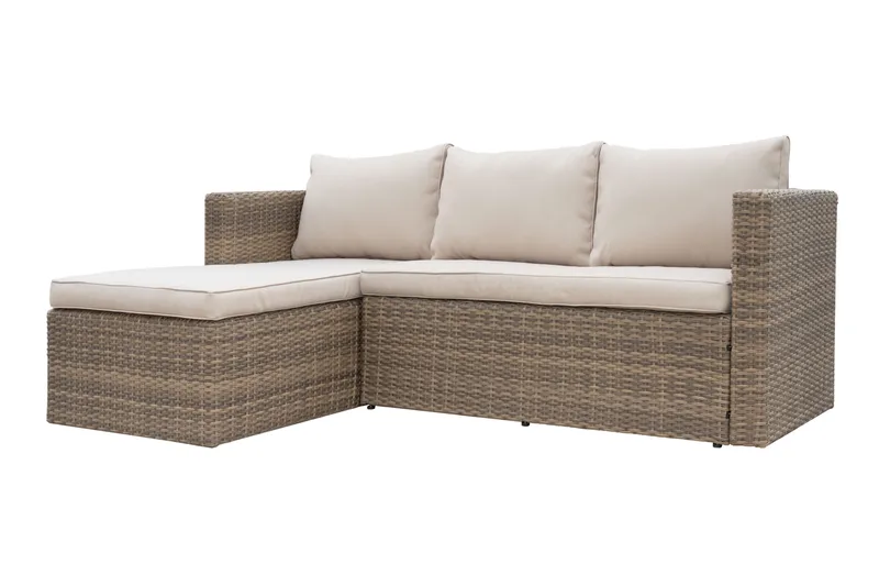 Mendoza L-formet 4-personers sofagruppe i polyrattan til altan og terrasse - Brun / Beige hynder - Have - Udendørs miljø - Altan & terrasse - Altanmøbler