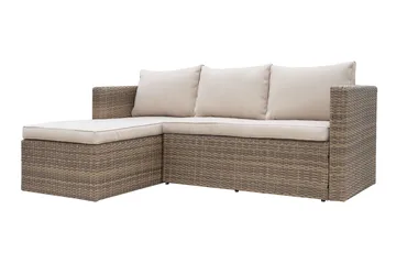 Mendoza L-formet 4-personers sofagruppe i polyrattan til altan og terrasse - Brun / Beige hynder - Havemøbler - Loungemøbler - Sofagrupper udendørs