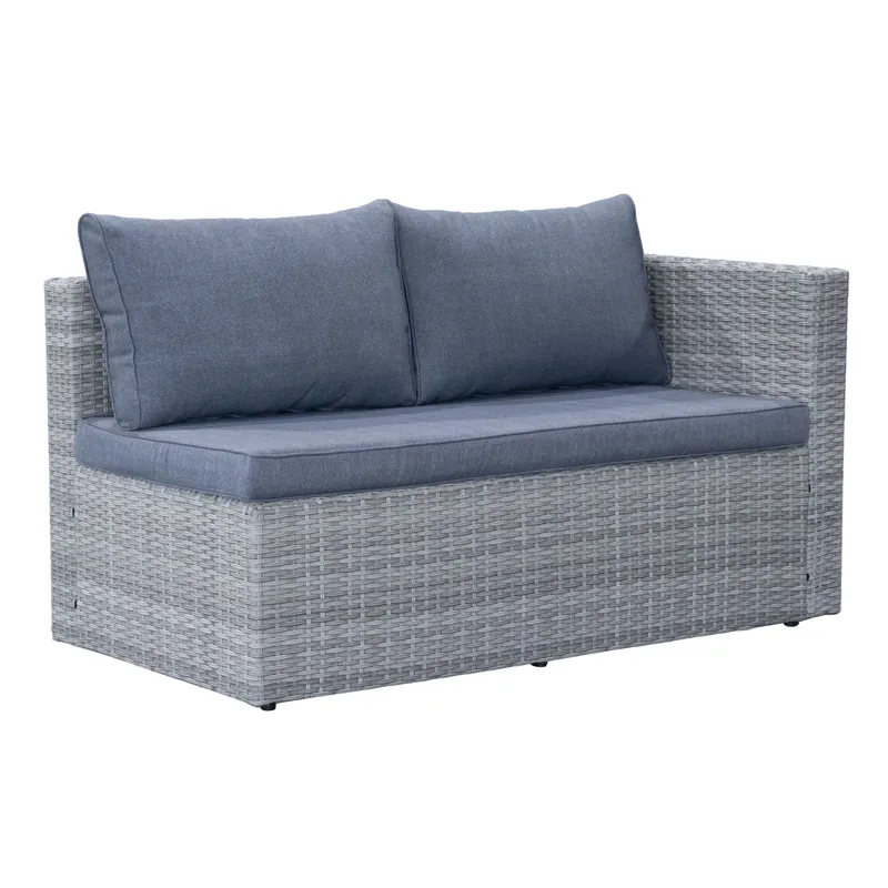 Mendoza L-formet 4-personers sofagruppe i polyrattan til altan og terrasse - Grå / Blå hynder - Have - Udendørs miljø - Altan & terrasse - Altanmøbler