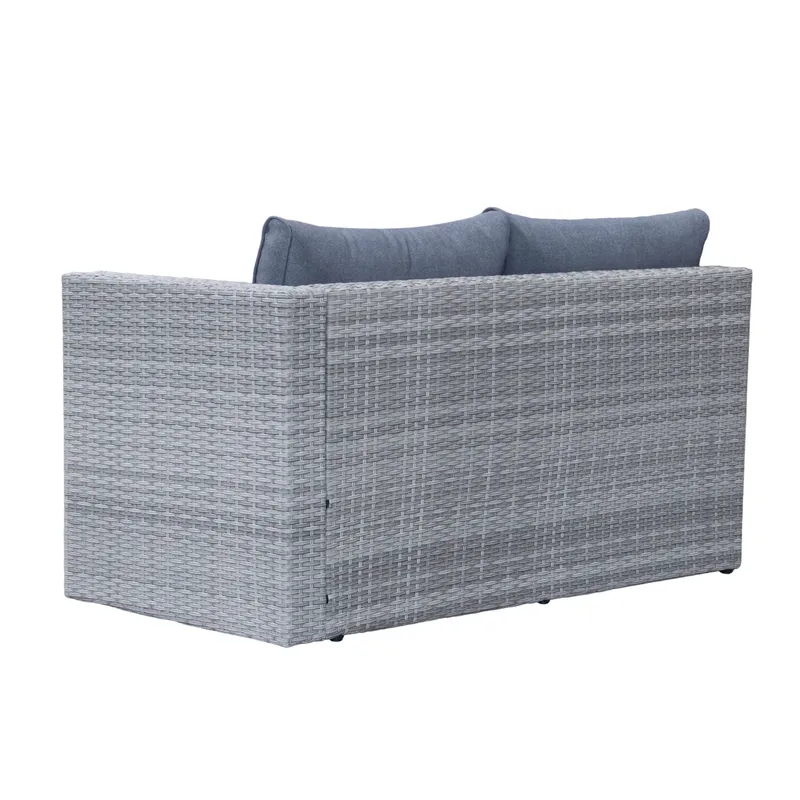 Mendoza L-formet 4-personers sofagruppe i polyrattan til altan og terrasse - Gr å / Blå hynder - Have - Udendørs miljø - Altan & terrasse - Altanmøbler