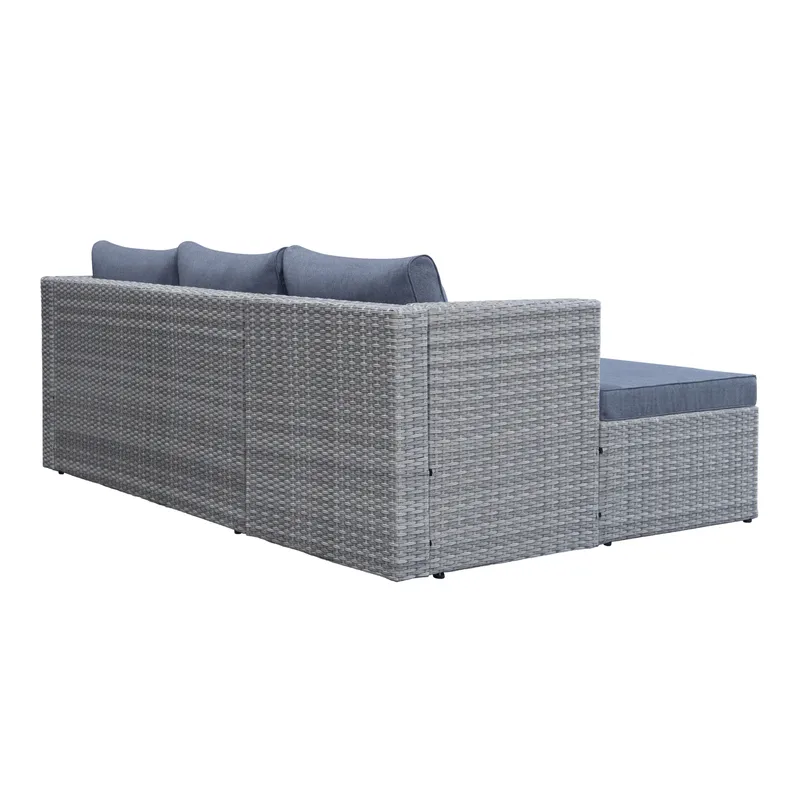 Mendoza L-formet 4-personers sofagruppe i polyrattan til altan og terrasse - Grå / Blå hynder - Have - Udendørs miljø - Altan & terrasse - Altanmøbler