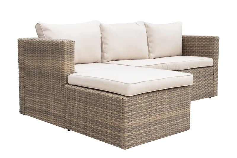 Mendoza L-formet 4-personers sofagruppe i polyrattan til altan og terrasse - Brun / Beige hynder - Have - Udendørs miljø - Altan & terrasse - Altanmøbler