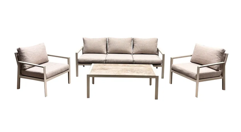 Palermo Havemøbelgruppe Sofagruppe: 3-personers sofa, 2 lænestole, sofabord, Beige