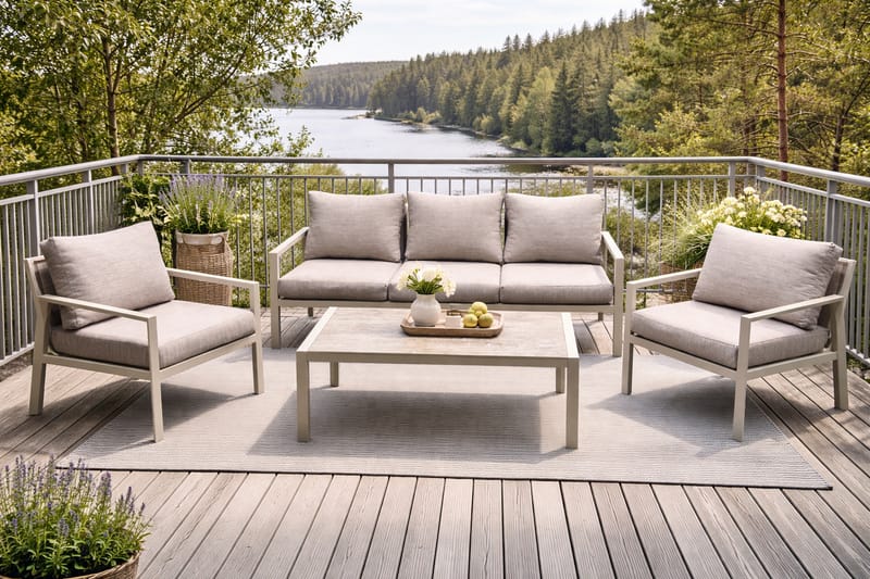 Palermo Havemøbelgruppe Sofagruppe: 3-personers sofa, 2 lænestole, sofabord - Beige - Have - Udendørs miljø - Altan & terrasse - Altanmøbler
