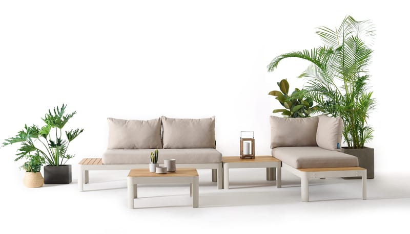 Portals Modul Sæt 2× 2-personers sofaer + 2× sofaborde - Koralsand - Have - Udendørs miljø - Altan & terrasse - Altanmøbler