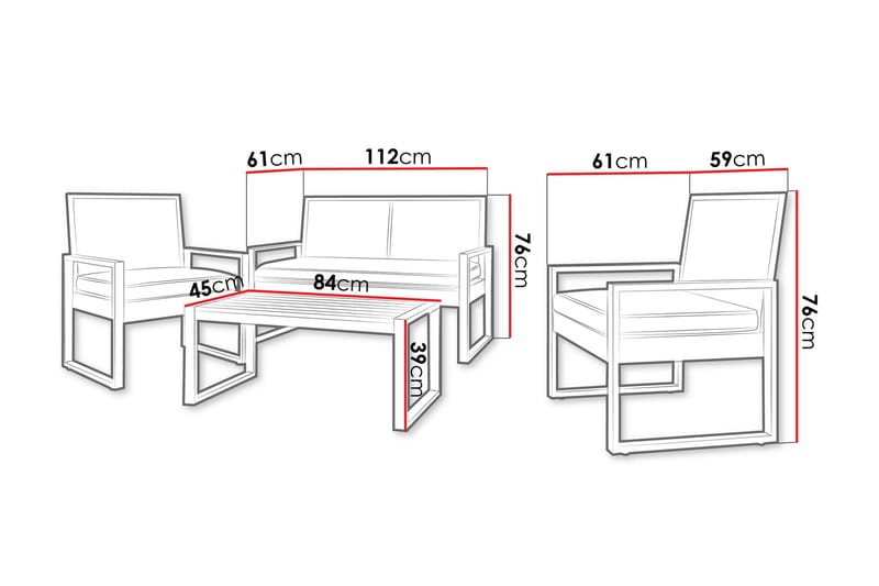 Rosemere Loungesæt Udendørs - Brun/Sort - Have - Udendørs miljø - Altan & terrasse - Altanmøbler