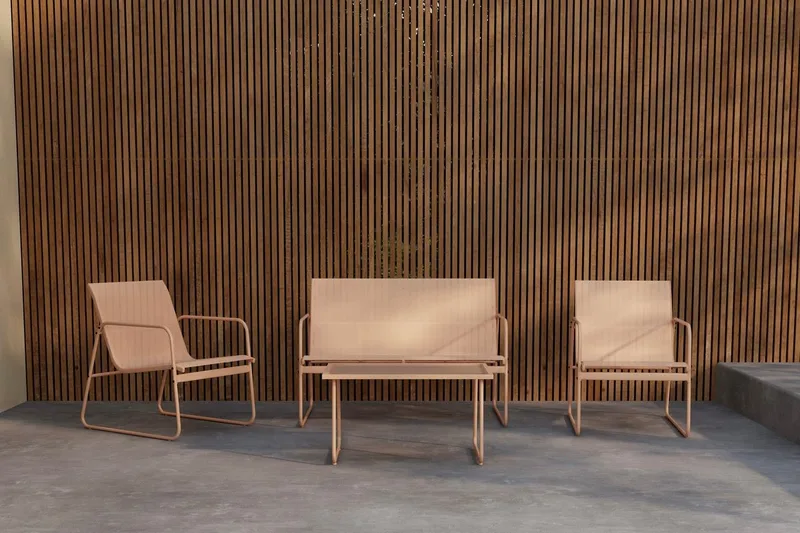 Scopello sofagruppe 2-personers sofa + 2 lænestole med bord udendørs, Beige