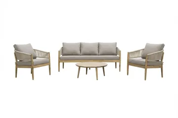 Siana 4-personers loungegruppe i trælook med rebdetaljer - Natur / Beige - Havemøbler - Loungemøbler - Sofagrupper udendørs