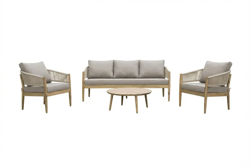 Siana 4-personers loungegruppe i trælook med rebdetaljer, Natur / Beige