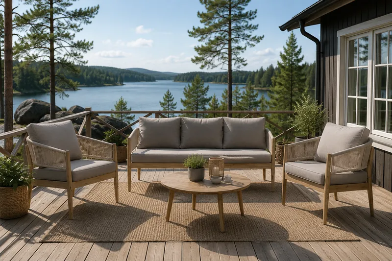 Siana 4-personers loungegruppe i trælook med rebdetaljer - Natur / Beige - Have - Udendørs miljø - Altan & terrasse - Altanmøbler