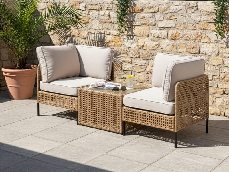 Sofa udendørs med bord 2-personers Omegana kunstflet - Beige/Sort - Have - Udendørs miljø - Altan & terrasse - Altanmøbler